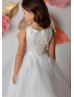 Beaded Ivory Lace Tulle 3D Flowers High Low Flower Girl Dress